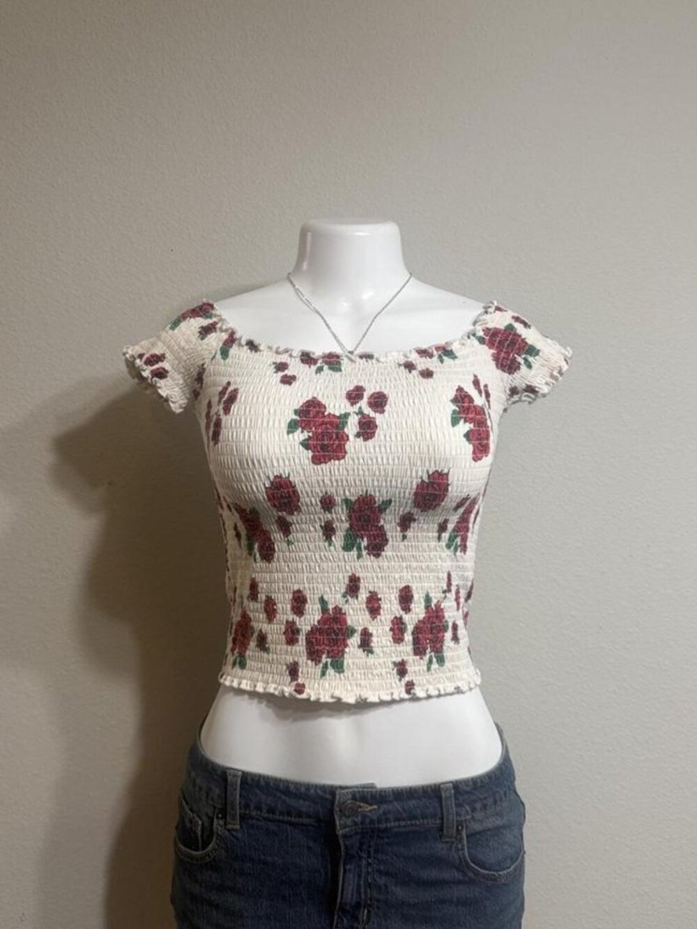 Hollister Co. Smocked Floral Off Shoulder Crop Top